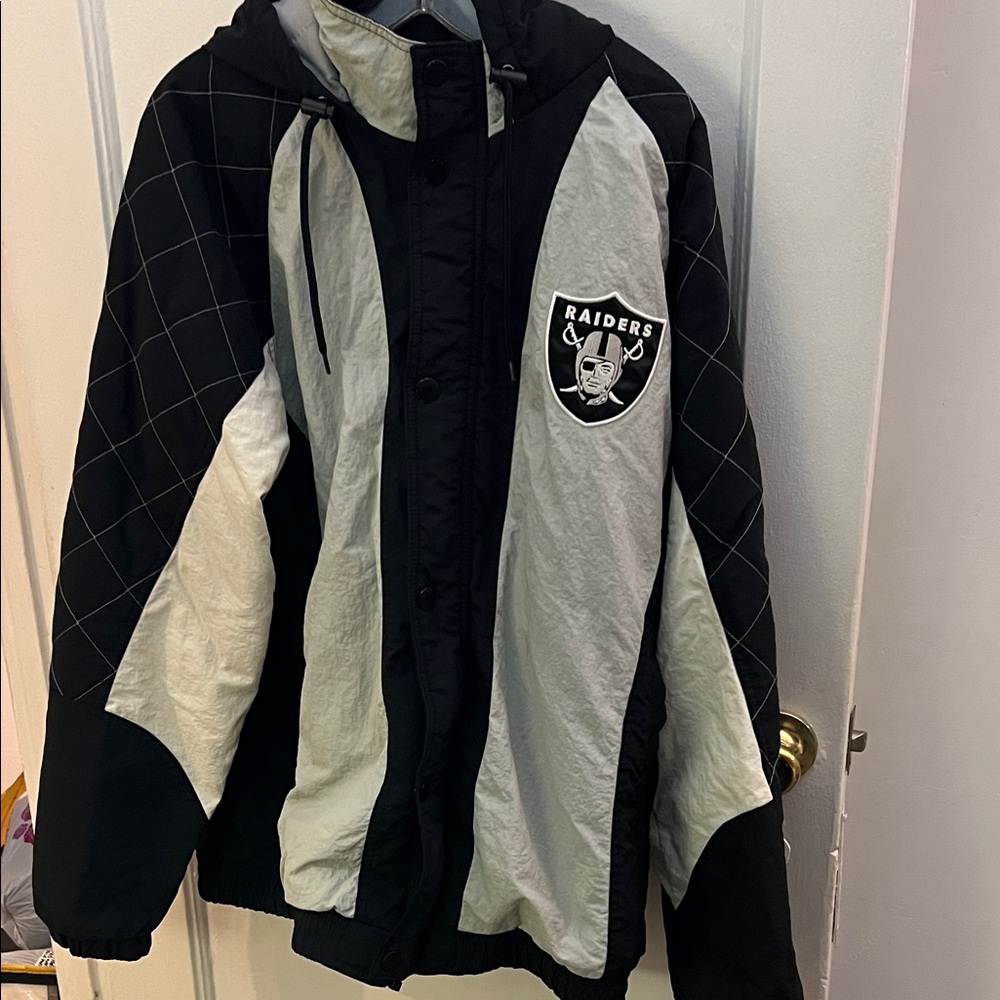 Mens Black and Gray Raiders Starter Jacket